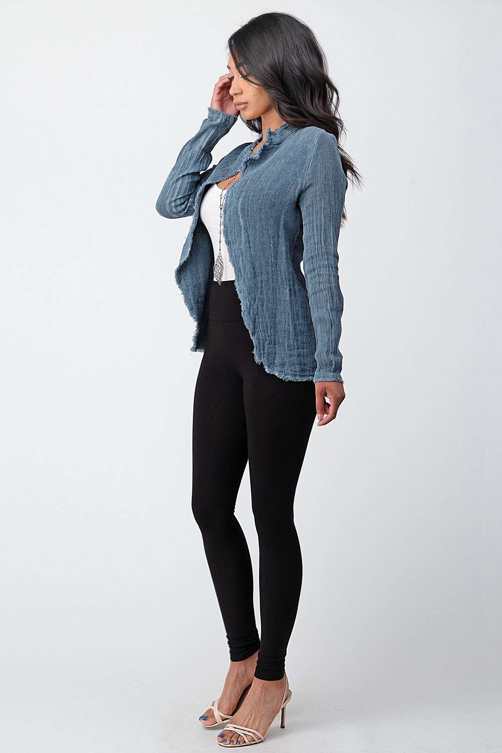 Italian Fringe Trim Jacket Top Raw Moda