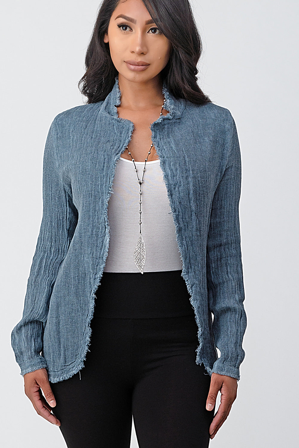 Italian Fringe Trim Jacket Top Raw Moda