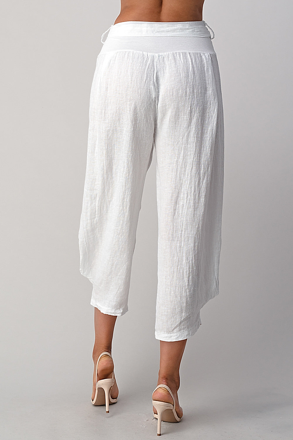 Raw Moda Puro Short Linen Pants With Belt Bottom Raw Moda