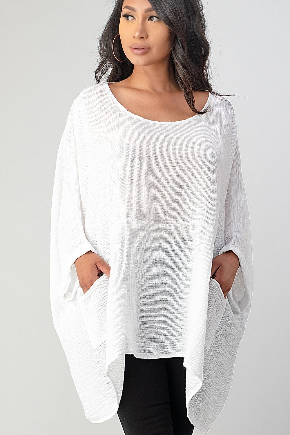 Big Cut Glora Linen Tunic With Front Pockets Top Raw Moda