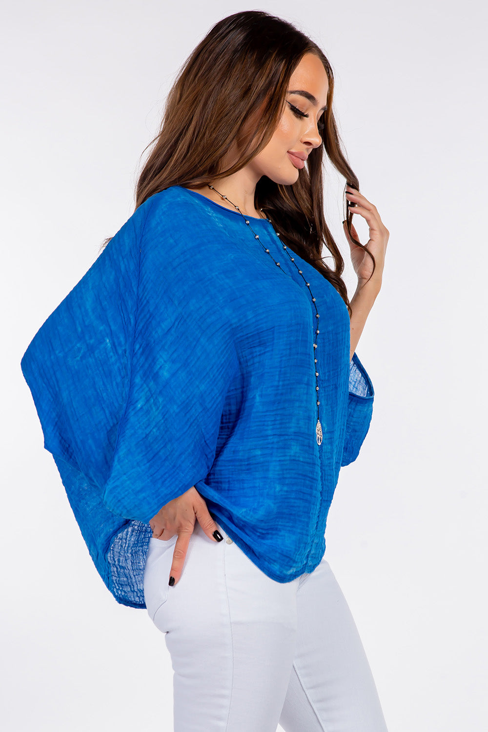 100% Cotton Washed Batwing Raw Moda Top Top Raw Moda