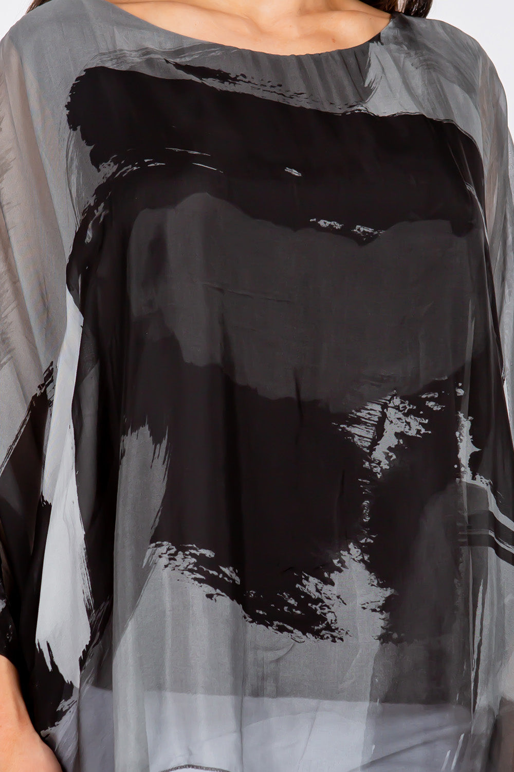 Italian Hand Painted Pattern Raw Moda Silk Top Top Raw Moda