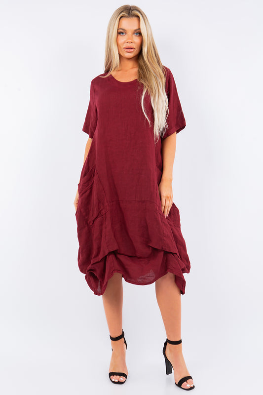 Long  Italian Linen Tie Bottom Dress Dress Raw Moda