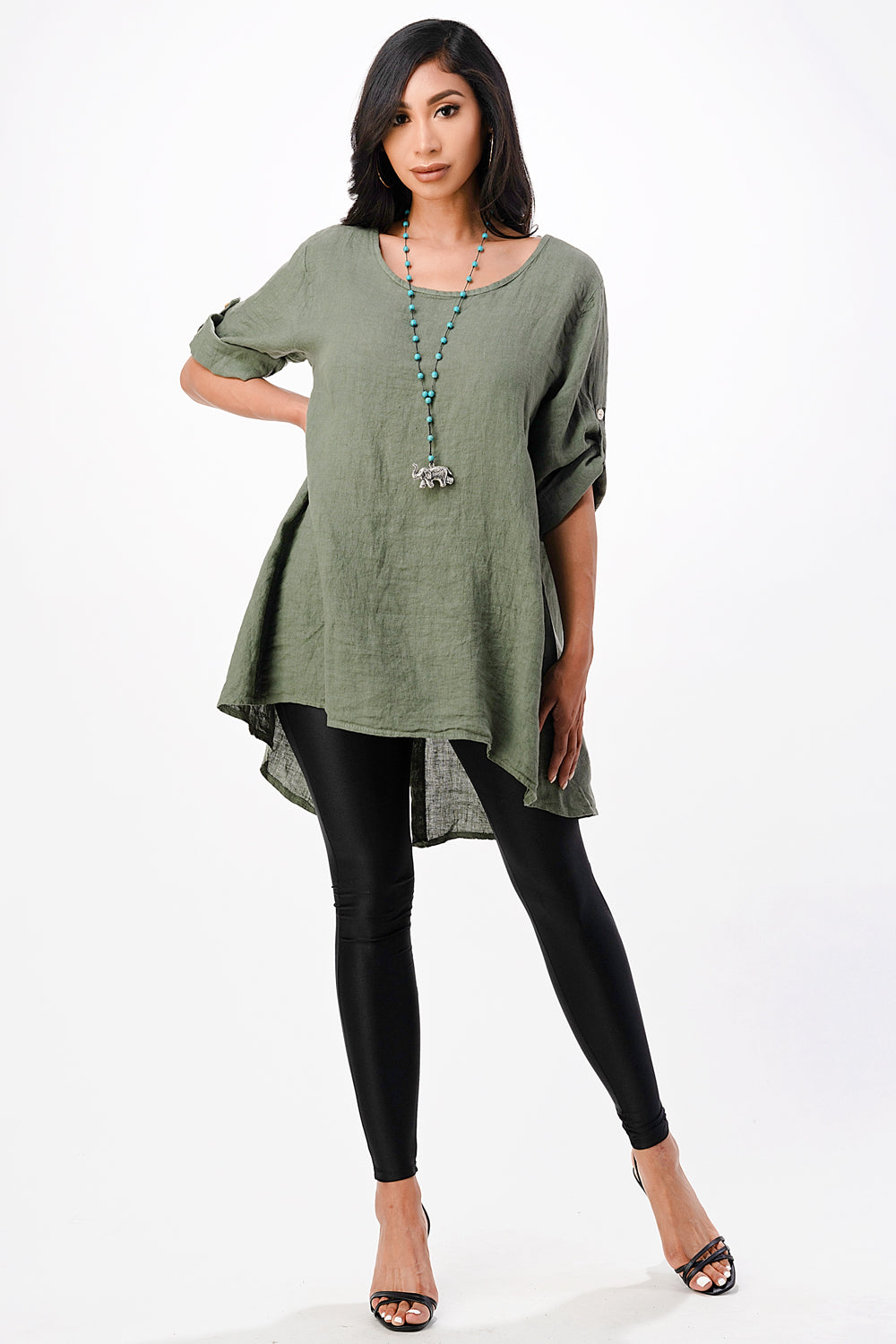 Long Italian Linen Button Back Top Tunic Top Raw Moda