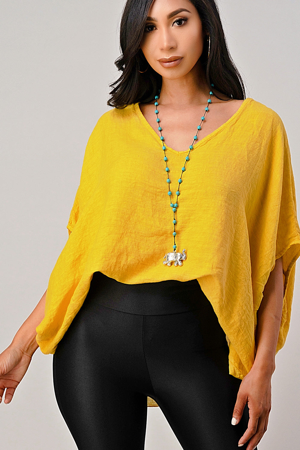 V Neck Linen Batwing Sleeves Top