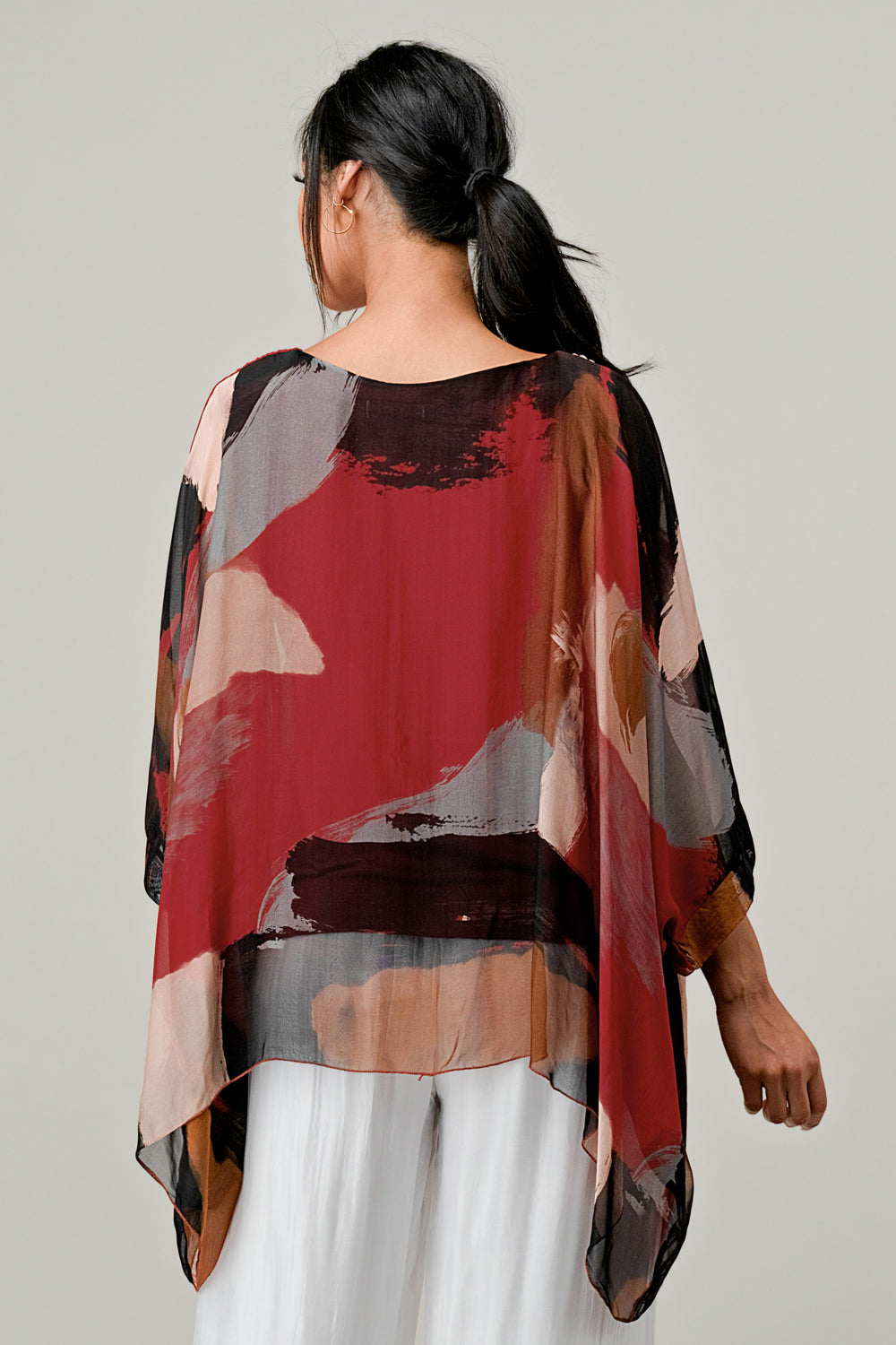 Italian Hand Painted Pattern Raw Moda Silk Top Top Raw Moda