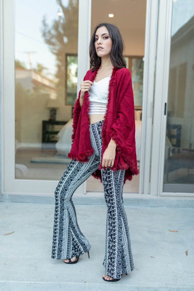 Open Front Raw Moda Shawl With Fur Trim Pancho Raw Moda