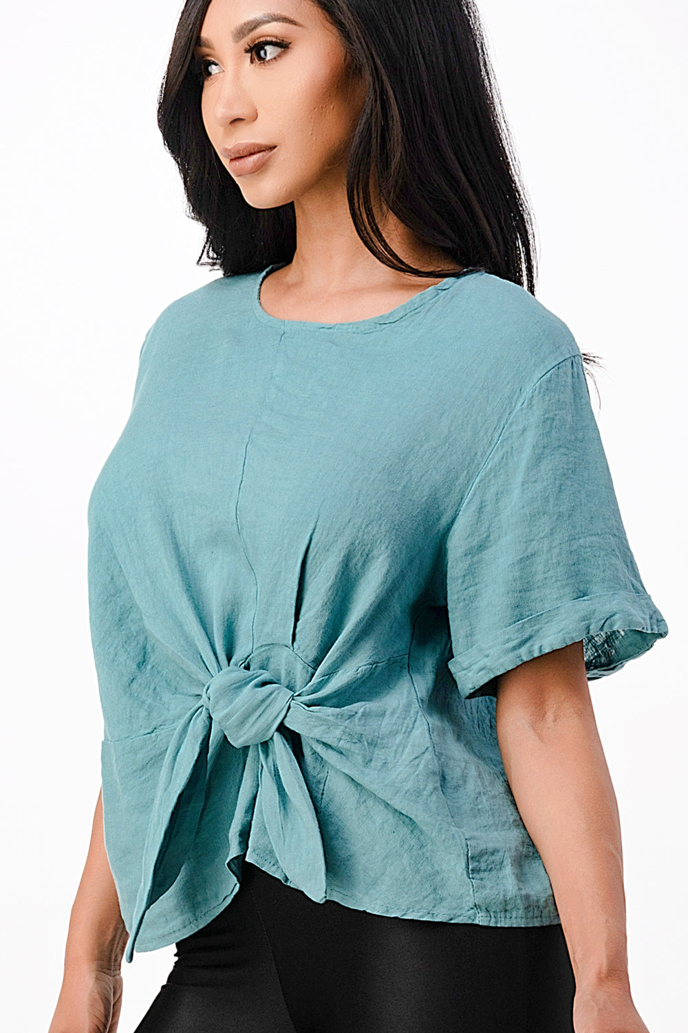 Raw Moda Italian Tie Front Linen Top Top Raw Moda
