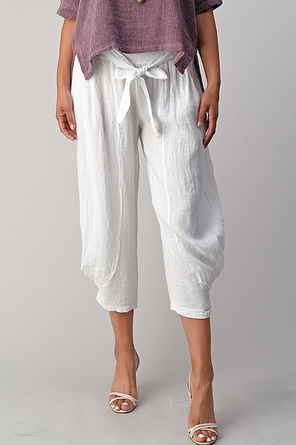 Raw Moda Puro Short Linen Pants With Belt Bottom Raw Moda One Size White