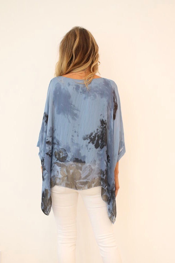 Italian Floral Raw Moda Silk Top Top Raw Moda