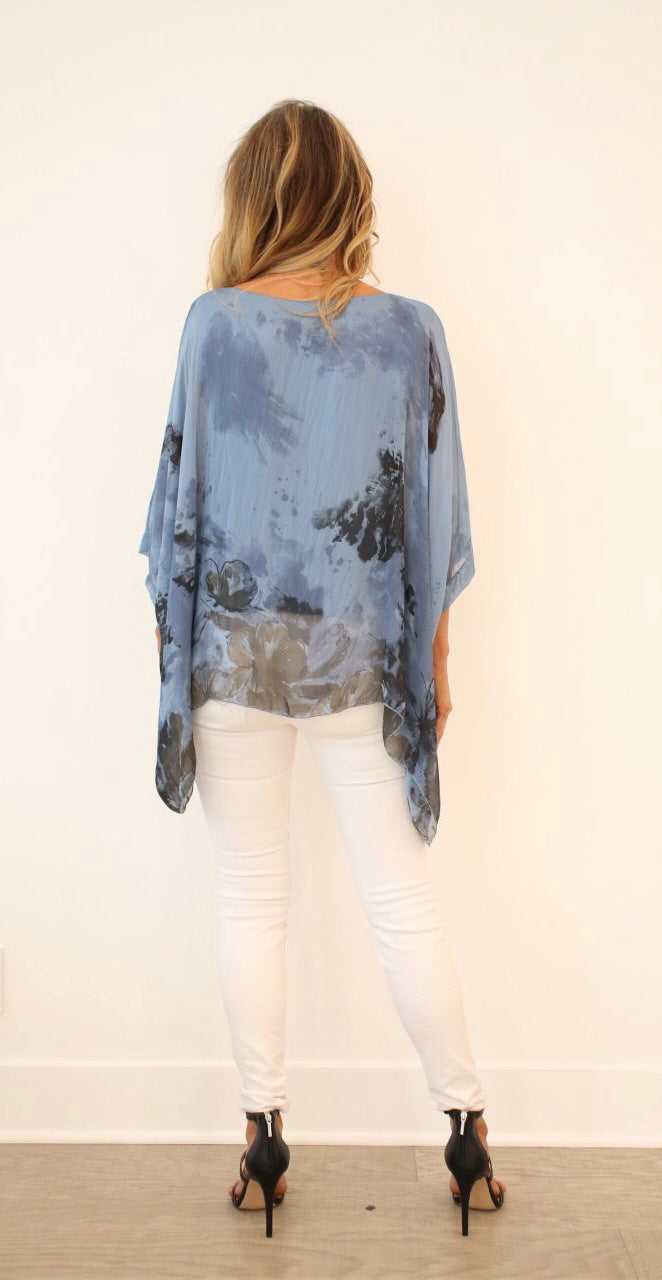 Italian Floral Raw Moda Silk Top Top Raw Moda