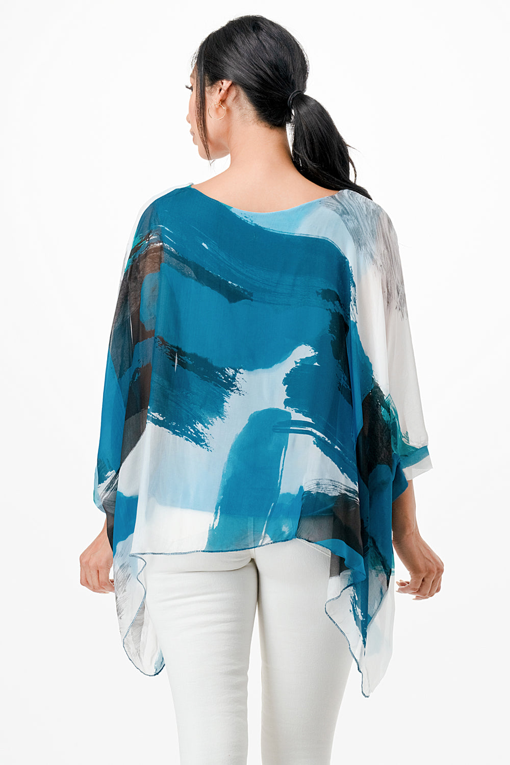 Italian Hand Painted Pattern Raw Moda Silk Top Top Raw Moda