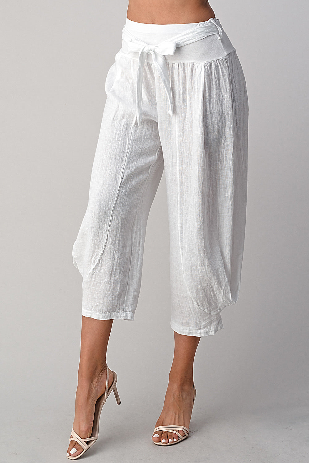 Raw Moda Puro Short Linen Pants With Belt Bottom Raw Moda