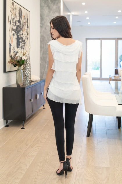 Sleeveless Italian Silk Ruffle Top Top Raw Moda