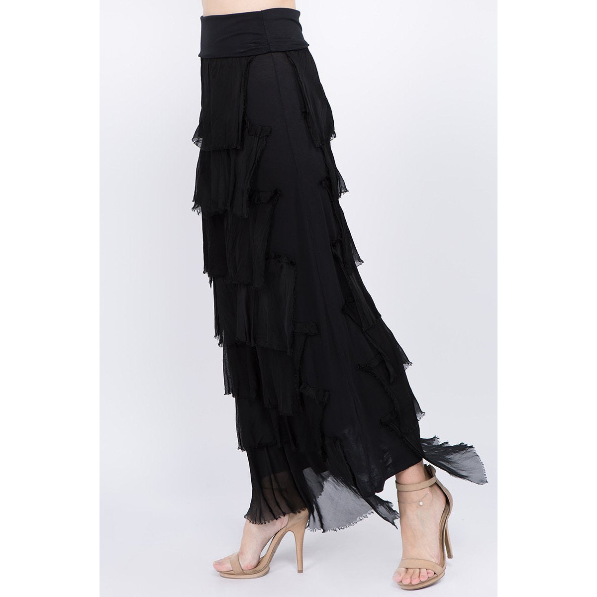 Layered Italian Raw Moda Maxi Skirt Bottom Raw Moda One Size Black