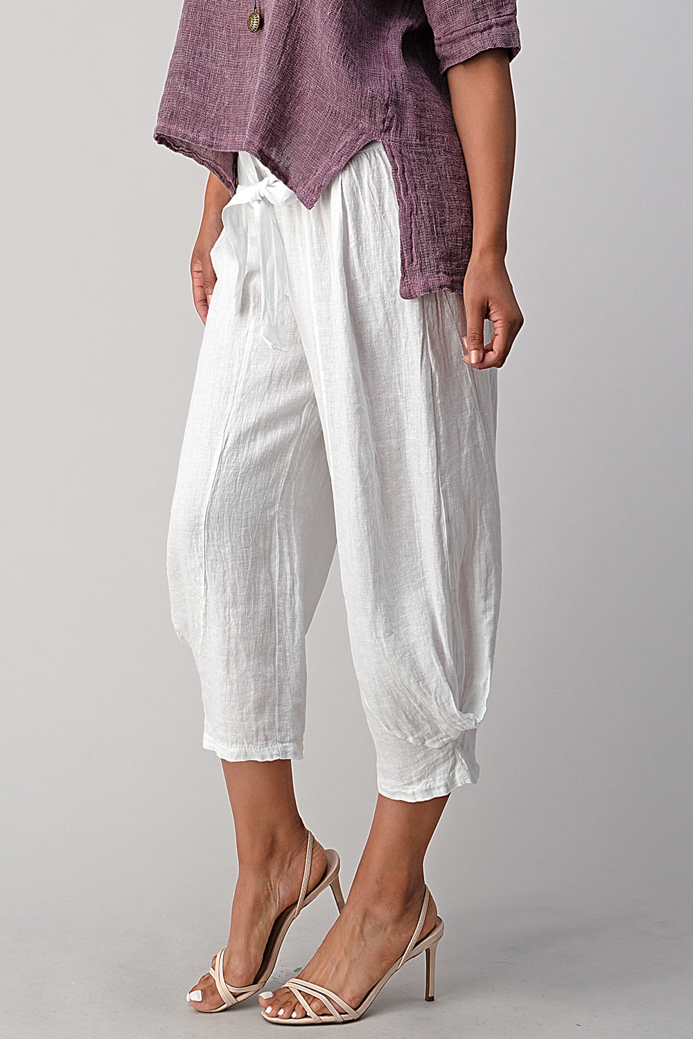 Raw Moda Puro Short Linen Pants With Belt Bottom Raw Moda