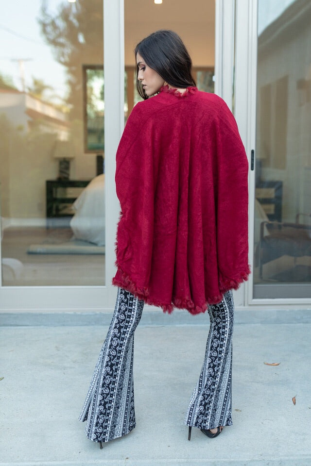 Open Front Raw Moda Shawl With Fur Trim Pancho Raw Moda