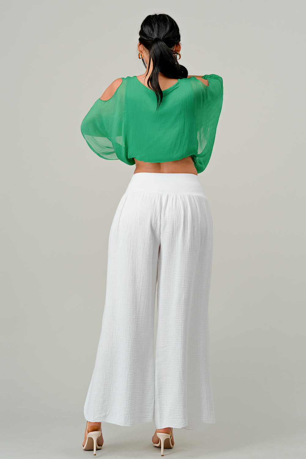 Italian Silk Cold Shoulder Top Top Raw Moda