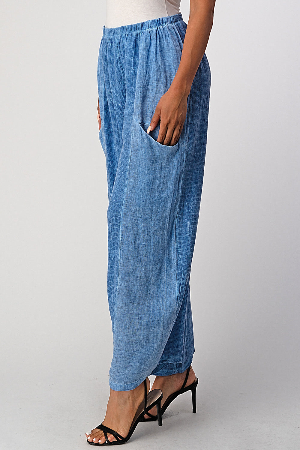Straight Cotton Linen Pants With Pockets Bottom Raw Moda