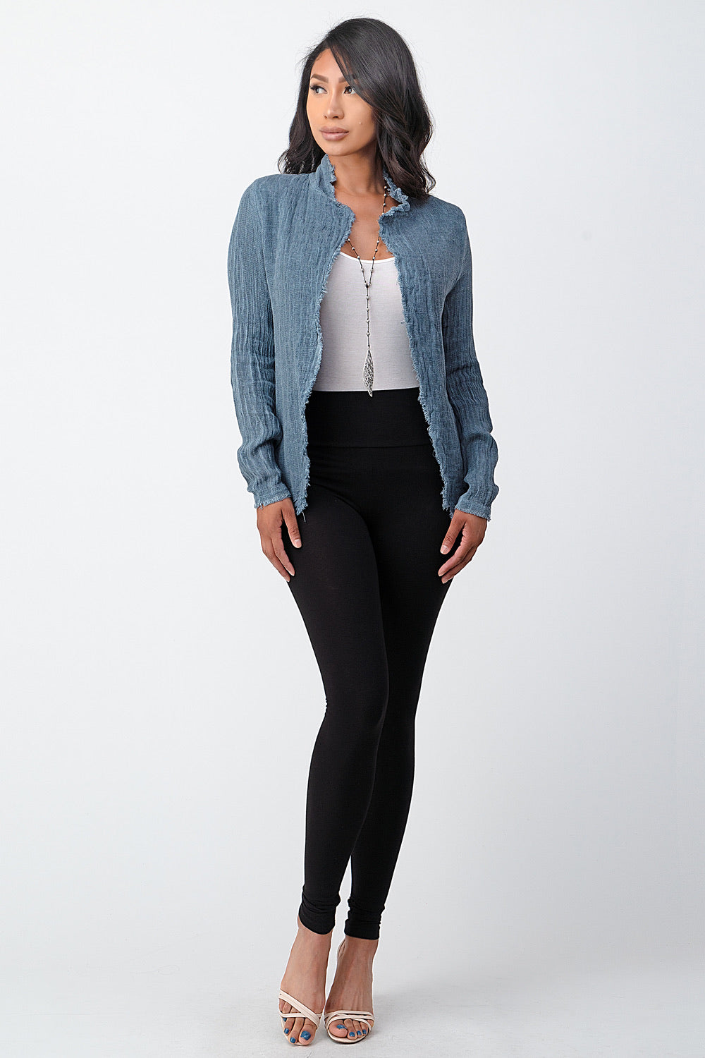 Italian Fringe Trim Jacket Top Raw Moda