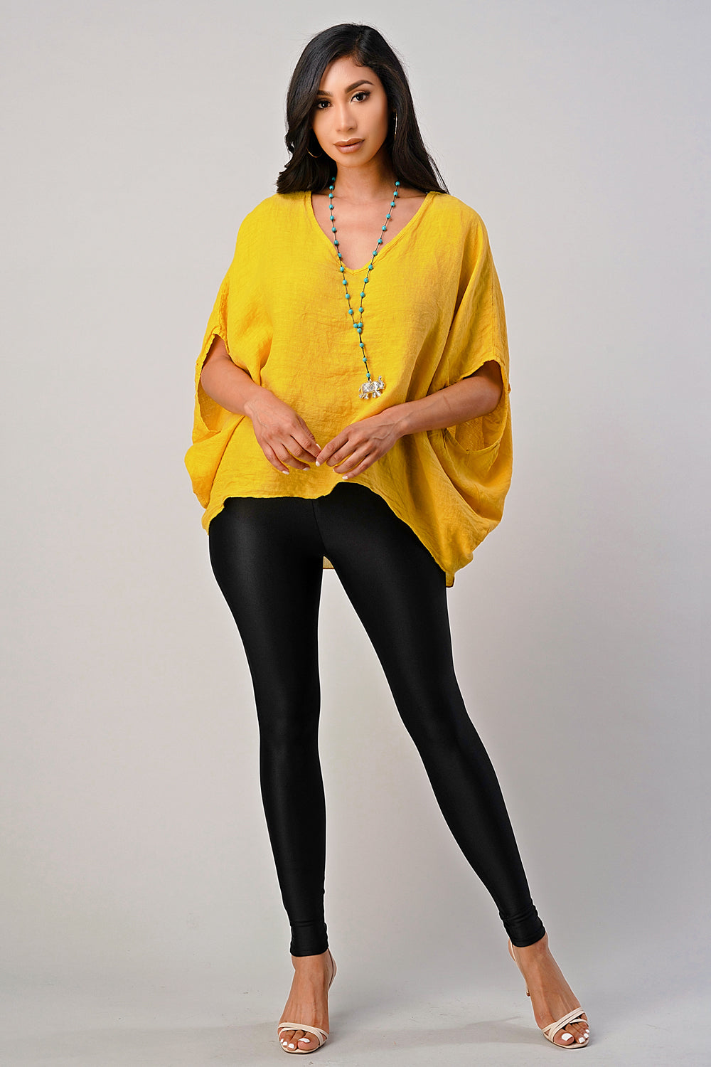 V Neck Linen Batwing Sleeves Top Clothing Accessories Raw Moda