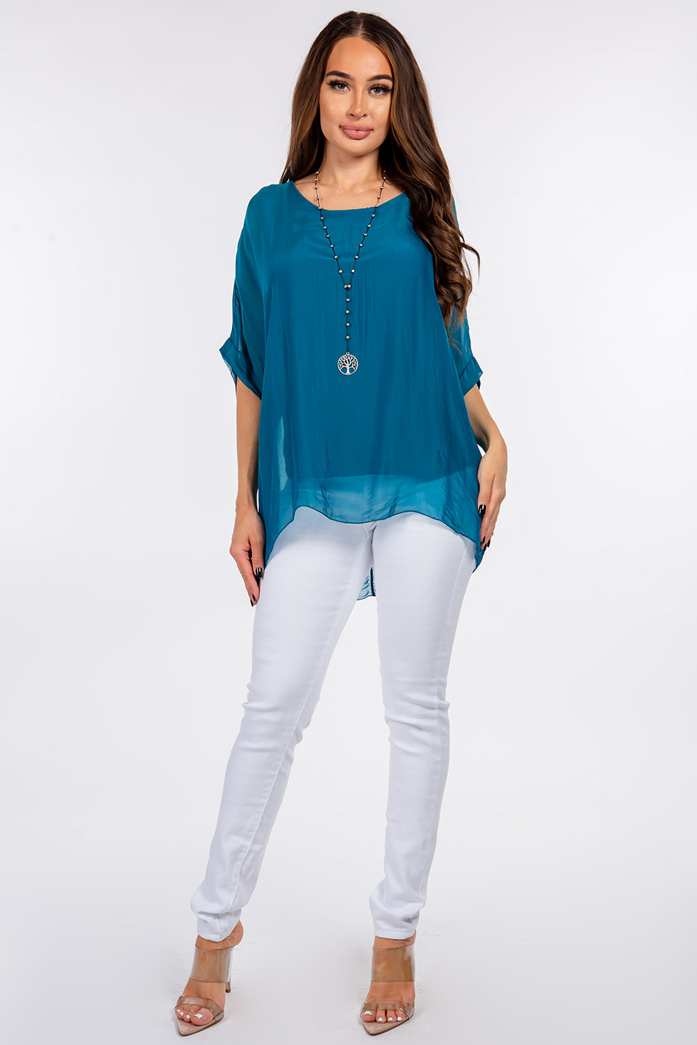 Italian Solid Silky Top Raw Moda Top Raw Moda