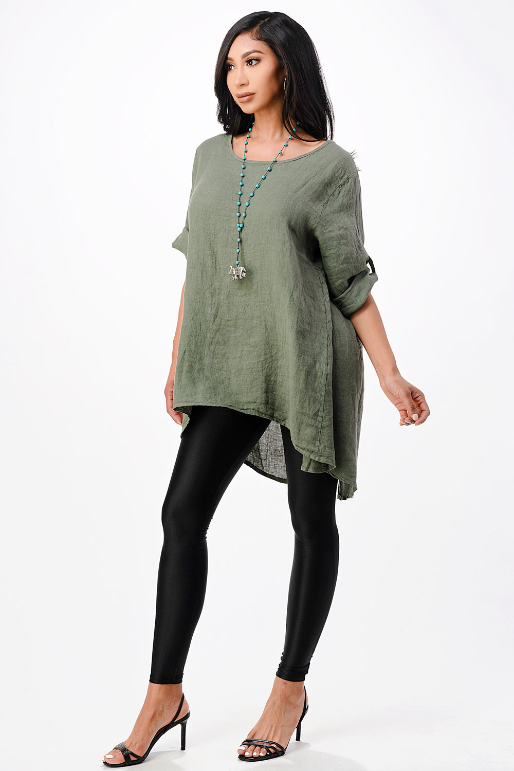 Long Italian Linen Button Back Top Tunic Top Raw Moda