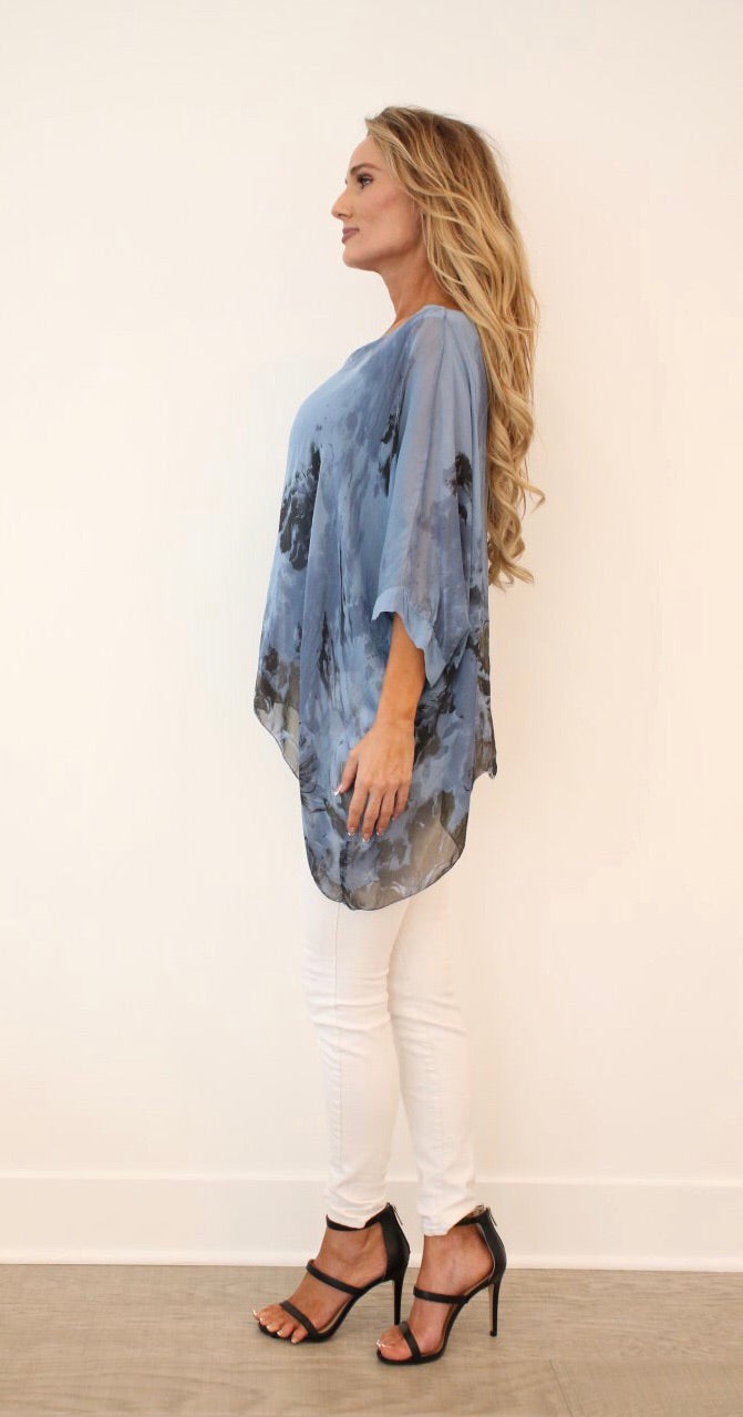 Italian Floral Raw Moda Silk Top Top Raw Moda