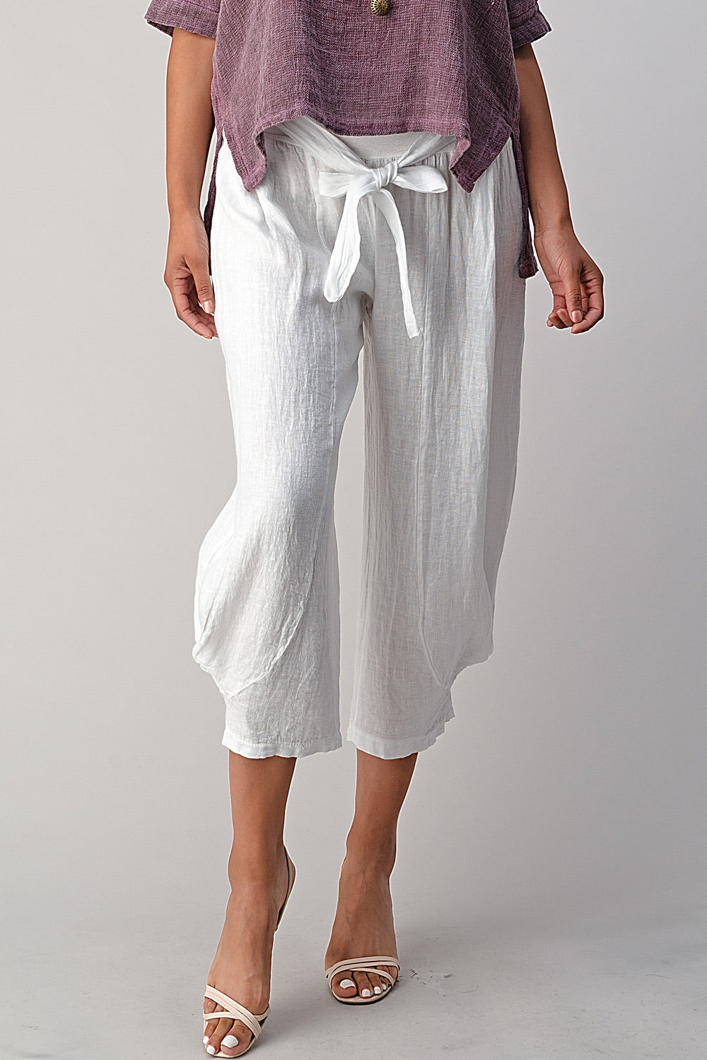 Raw Moda Puro Short Linen Pants With Belt Bottom Raw Moda
