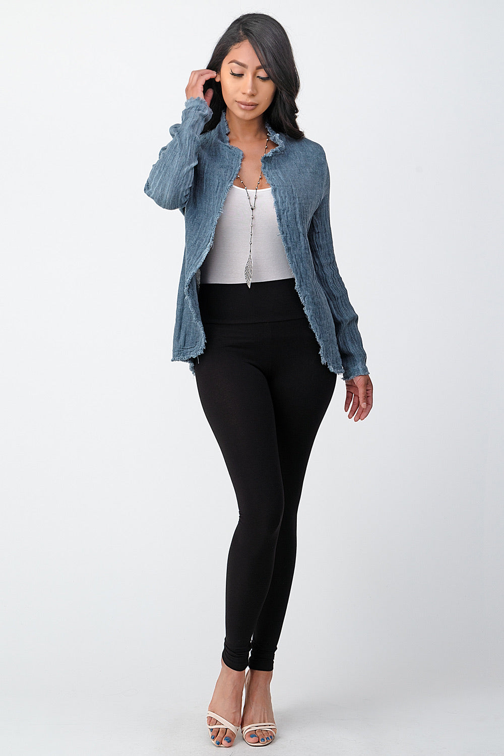 Italian Fringe Trim Jacket Top Raw Moda