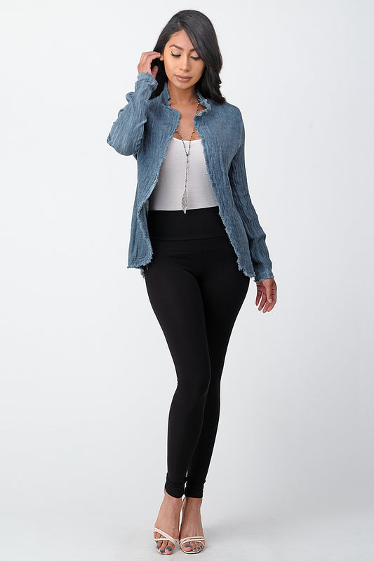 Italian Fringe Trim Jacket Top Raw Moda