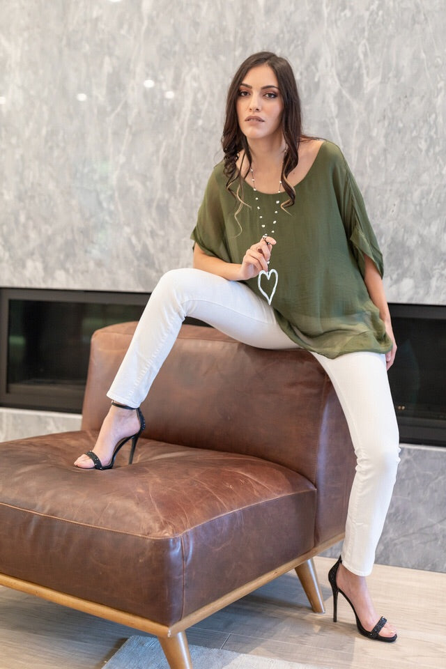 Italian Solid Silky Top Raw Moda Top Raw Moda