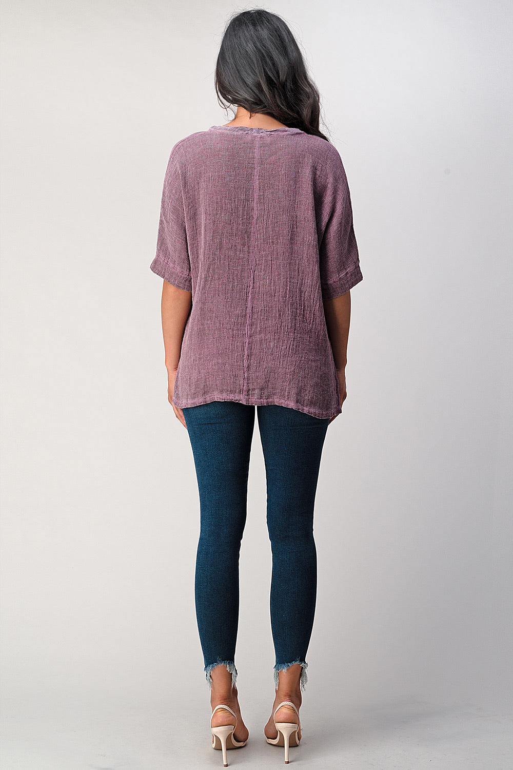 Italian Linen V Neck Top Long Back Raw Moda Top Raw Moda