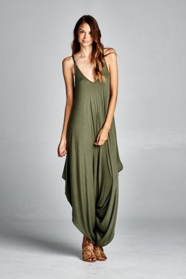 Raw Moda Spaghetti Straps Romper Jumpsuit Dress Raw Moda One Size Olive