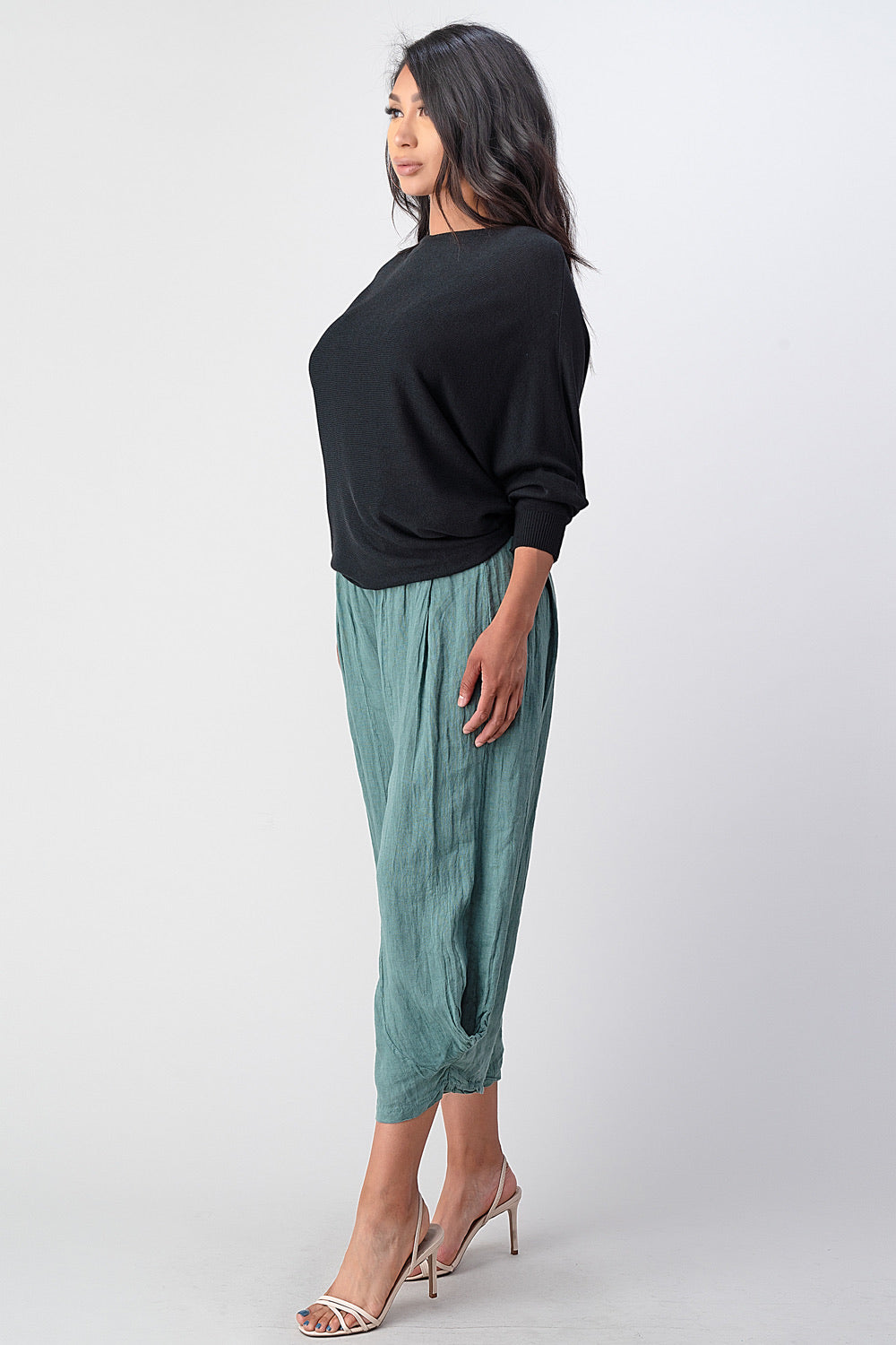 Raw Moda Puro Short Linen Pants With Belt Bottom Raw Moda