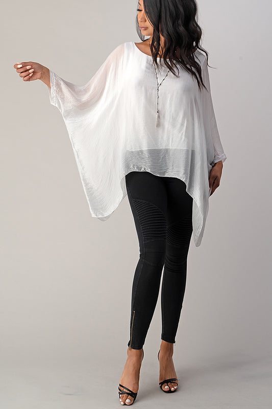 Italian Plain Silky Raw Moda Top  Waterfall Sides Top Raw Moda One Size White