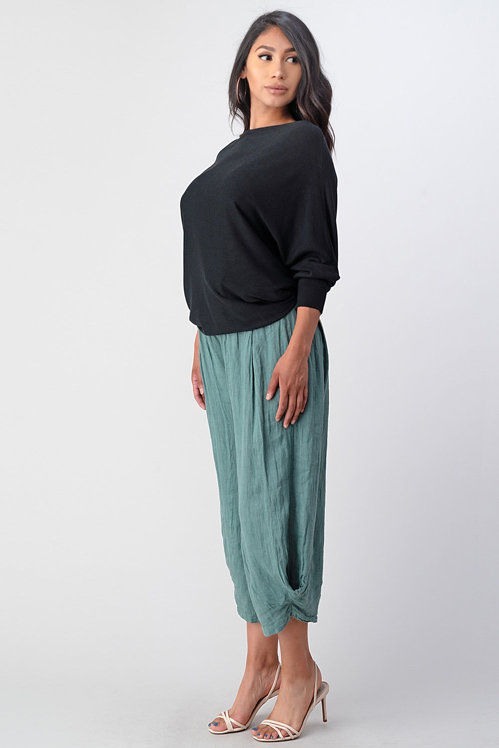 Raw Moda Puro Short Linen Pants With Belt Bottom Raw Moda