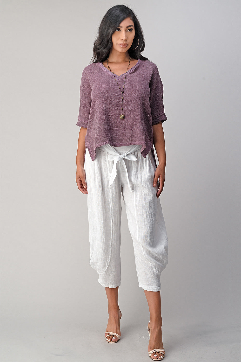 Raw Moda Puro Short Linen Pants With Belt Bottom Raw Moda