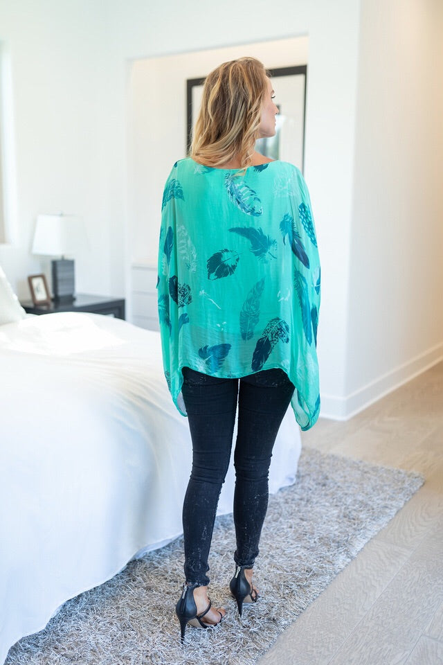 Raw Moda Italian Silky Feathered Pattern Top Top Raw Moda