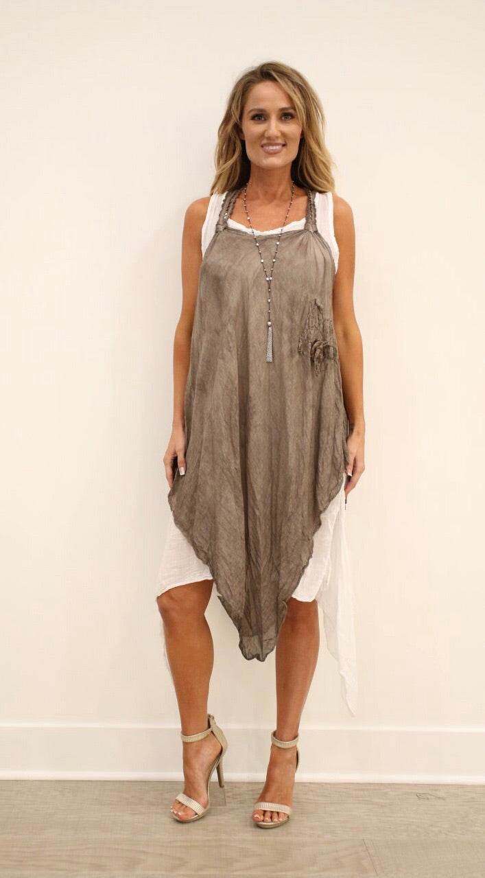 Italian Two Pieces Long Cotton Raw Moda Dress Dress Raw Moda