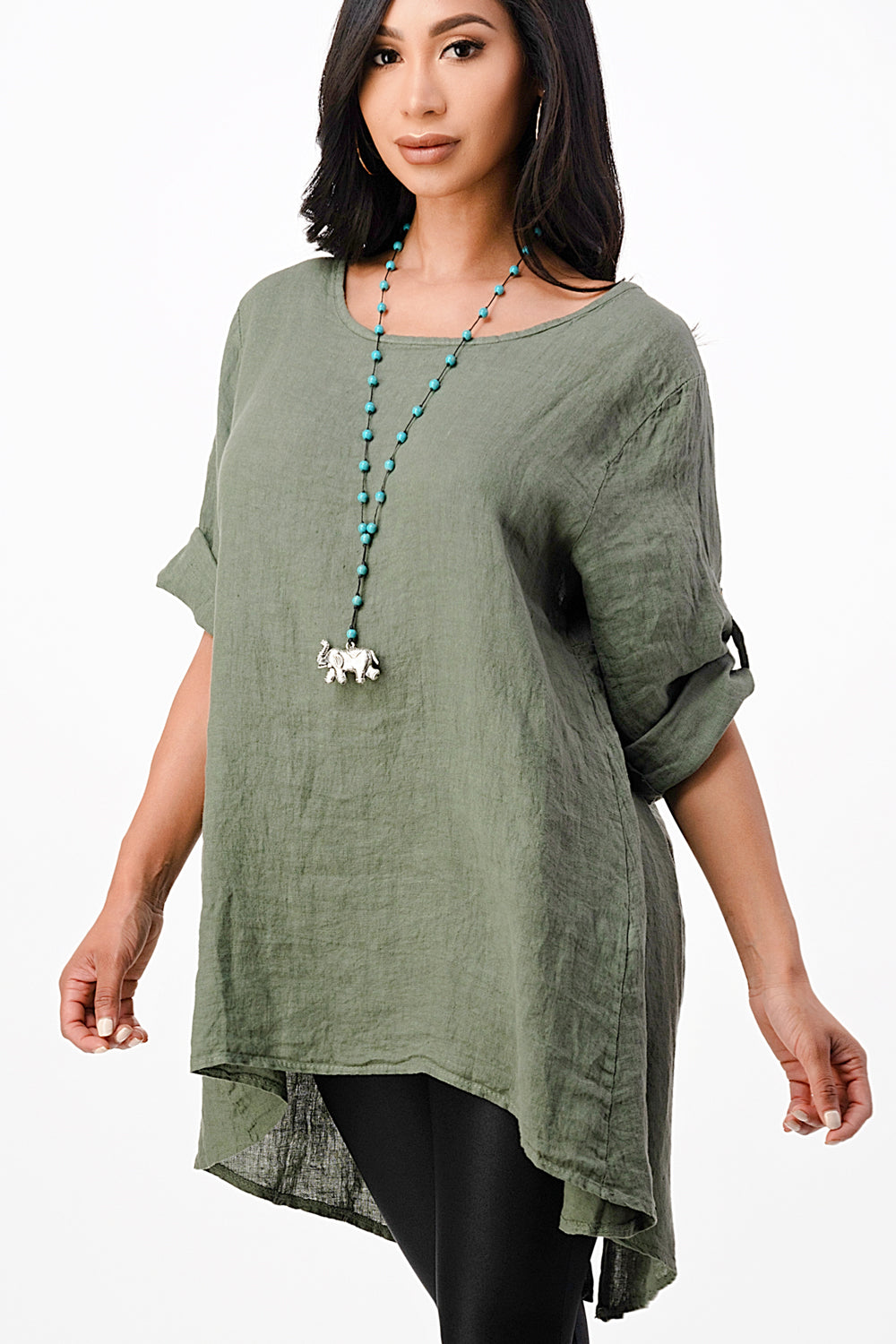 Long Italian Linen Button Back Top Tunic Top Raw Moda