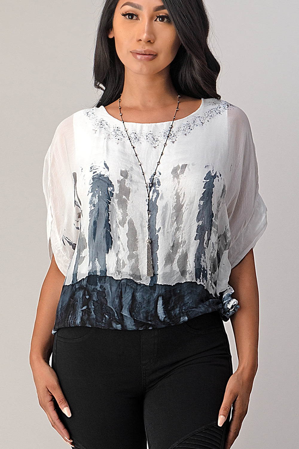 Raw Moda Tie Dye Silk Top Raw Moda Navy One Size