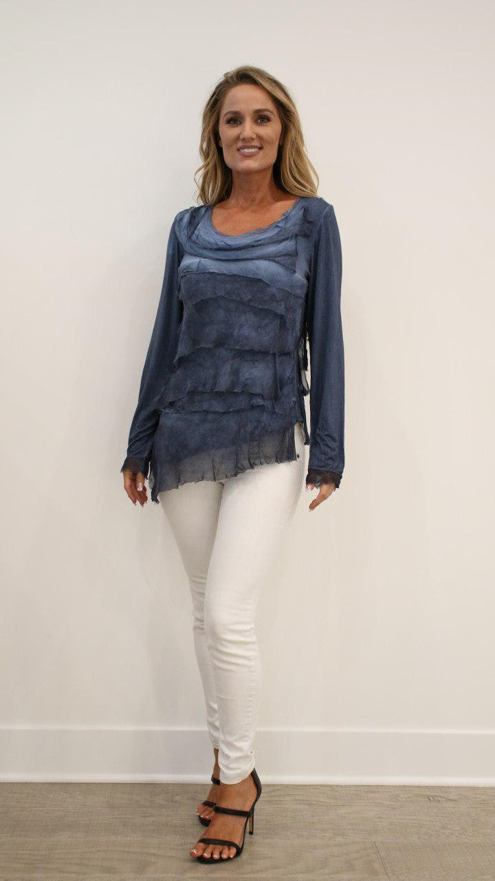 Raw Moda Italian Ruffle Top Long Sleeves Top Raw Moda