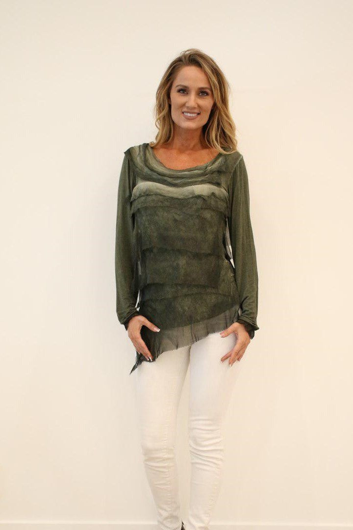 Raw Moda Italian Ruffle Top Long Sleeves Top Raw Moda