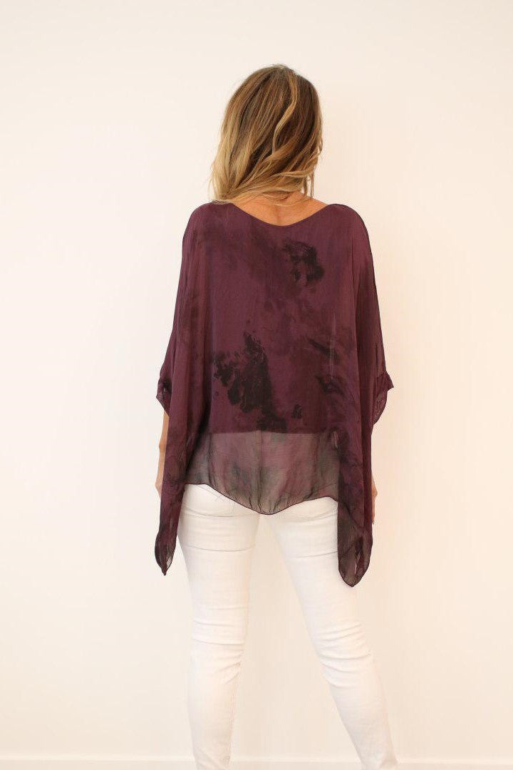 Italian Floral Raw Moda Silk Top Top Raw Moda