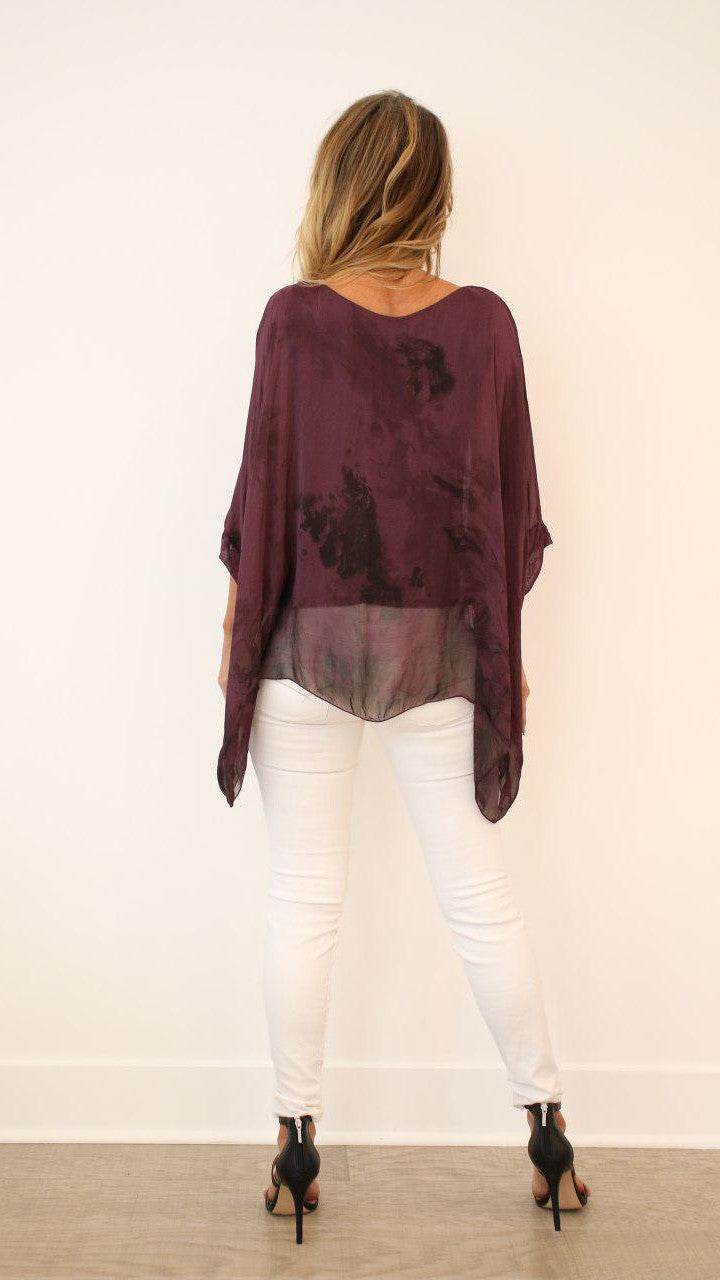 Italian Floral Raw Moda Silk Top Top Raw Moda