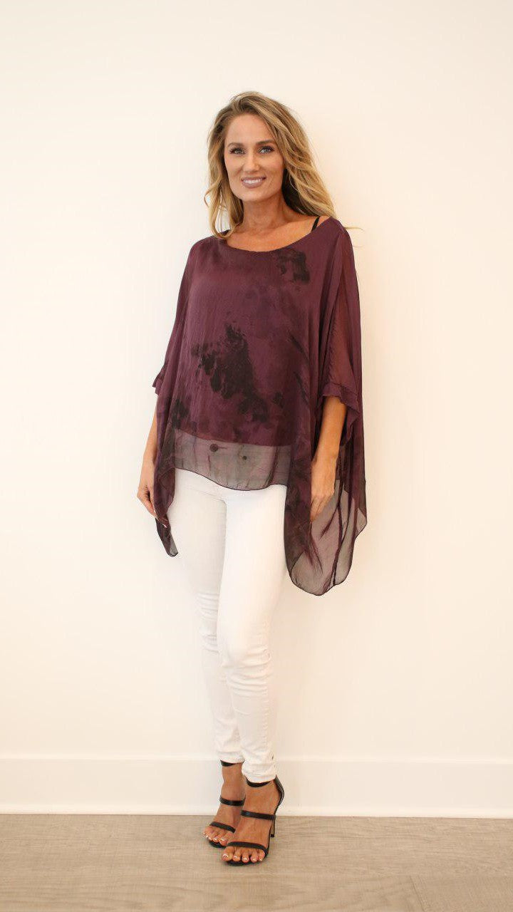 Italian Floral Raw Moda Silk Top Top Raw Moda