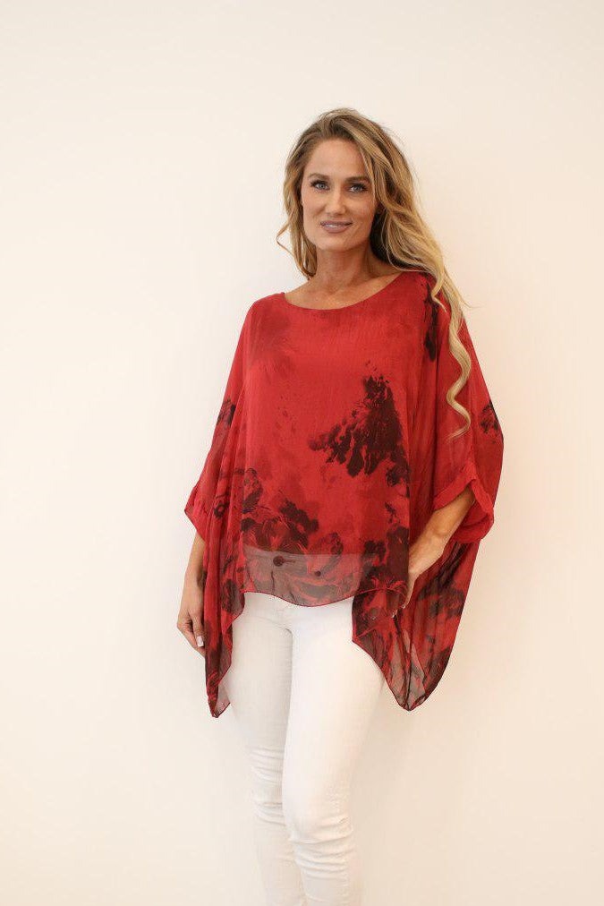 Italian Floral Raw Moda Silk Top Top Raw Moda