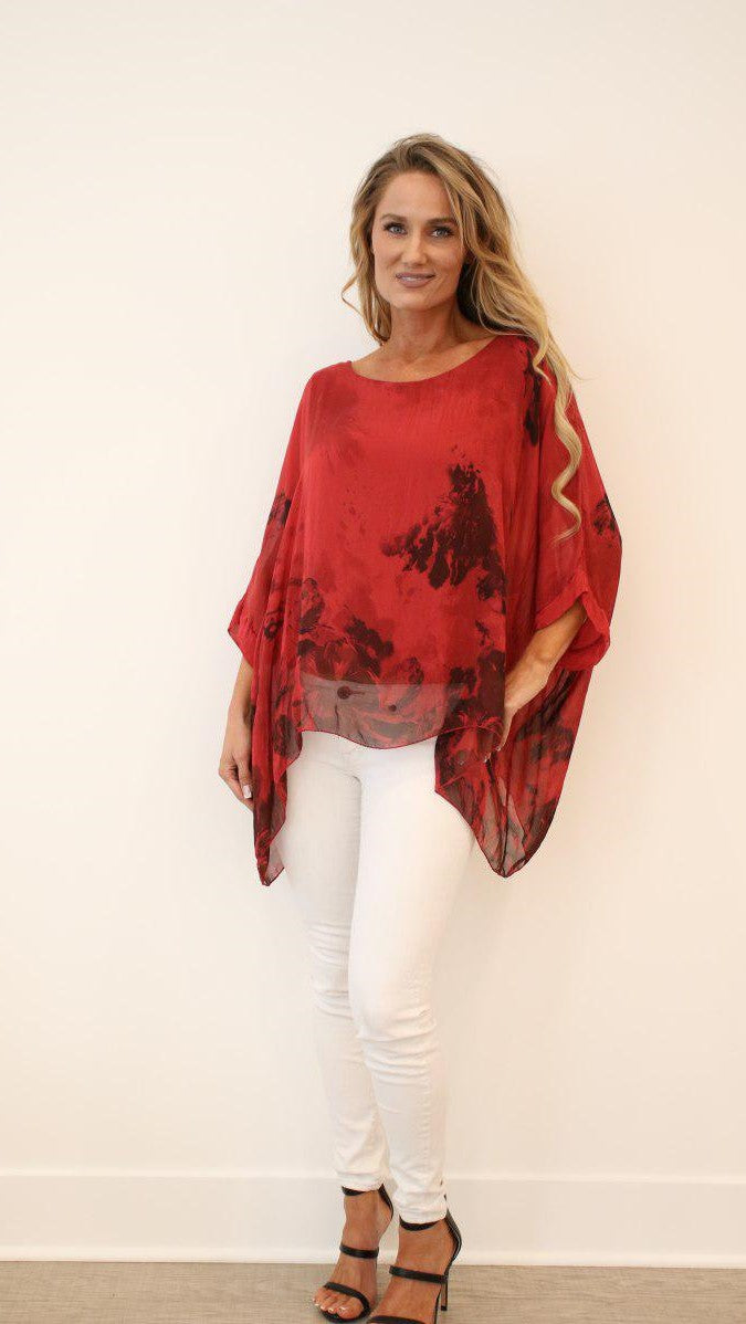 Italian Floral Raw Moda Silk Top Top Raw Moda