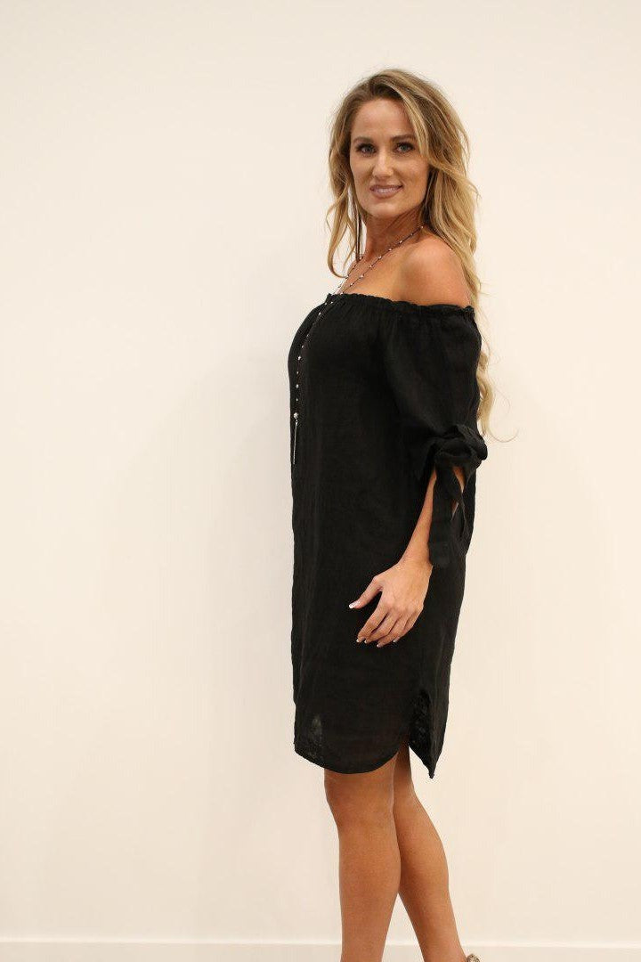 Italian Linen Off The Shoulder Dress Dress Raw Moda